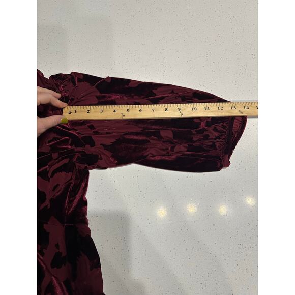 Calvin Klein Women’s Velvet Floral Burnout Faux Wrap Midi Dress Maroon 16 Party - Picture 13 of 14
